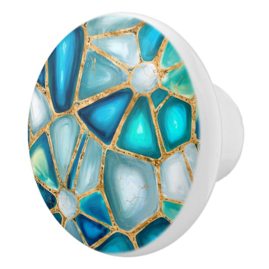 Waterverf - en goudcellen - oceaan keramische knop (Rechts)