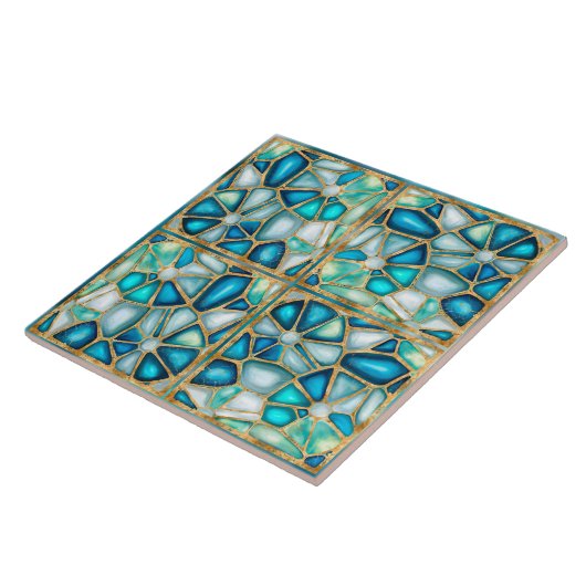 Waterverf - en goudcellen - oceaan - quatro omlijs tegeltje (Zijkant)