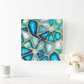 Waterverf - en goudcellen - oceaan vierkante klok (Huis)