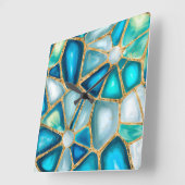 Waterverf - en goudcellen - oceaan vierkante klok (Hoek)