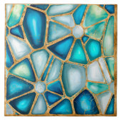 Waterverf - en goudcellen - oceaankeramische tegel tegeltje (Voorkant)