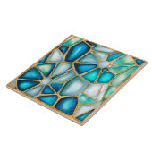 Waterverf - en goudcellen - oceaankeramische tegel tegeltje (Zijkant)