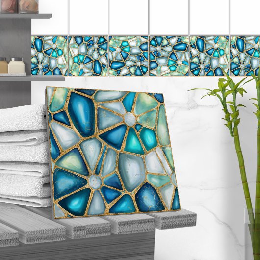 Waterverf - en goudcellen - oceaankeramische tegel tegeltje