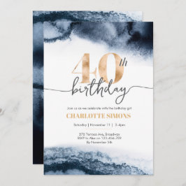 Waterverf en gouden 40e verjaardagsuitnodiging kaart