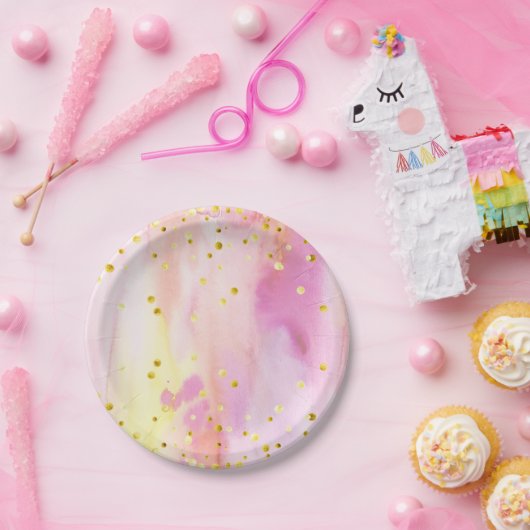 Waterverf en gouden Confetti Roze Borden Papieren Bordje (Feest)