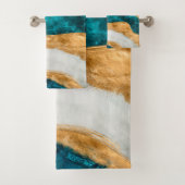 Waterverf en gouden turquoise Wave Abstract Bad Handdoek (Insitu)
