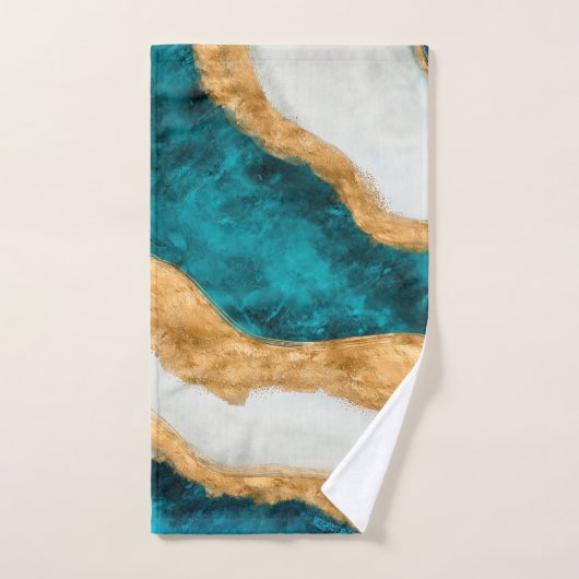 Waterverf en gouden turquoise Wave Abstract Bad Handdoek (Handdoek)