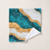 Waterverf en gouden turquoise Wave Abstract Bad Handdoek (Wasdoekje)