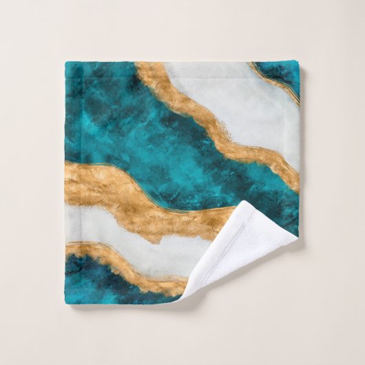 Waterverf en gouden turquoise Wave Abstract Bad Handdoek (Wasdoekje)