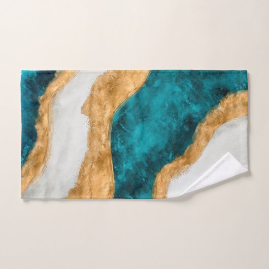 Waterverf en gouden turquoise Wave Abstract Bad Handdoek (Handdoek)