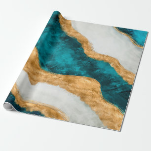 Waterverf en gouden turquoise Wave Abstract Cadeaupapier
