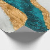 Waterverf en gouden turquoise Wave Abstract Cadeaupapier (Hoek)