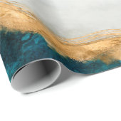 Waterverf en gouden turquoise Wave Abstract Cadeaupapier (Rol Hoek)