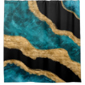 Waterverf en gouden turquoise Wave Abstract Douchegordijn (Voorkant)