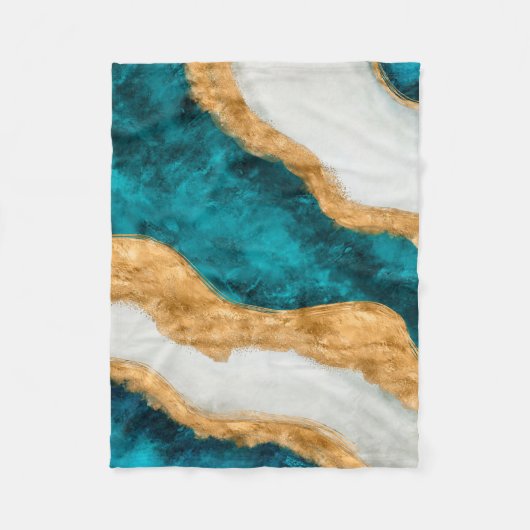 Waterverf en gouden turquoise Wave Abstract Fleece Deken (Voorkant)