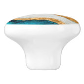 Waterverf en gouden turquoise Wave Abstract Keramische Knop (Zijkant)
