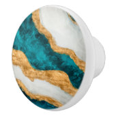 Waterverf en gouden turquoise Wave Abstract Keramische Knop (Rechts)