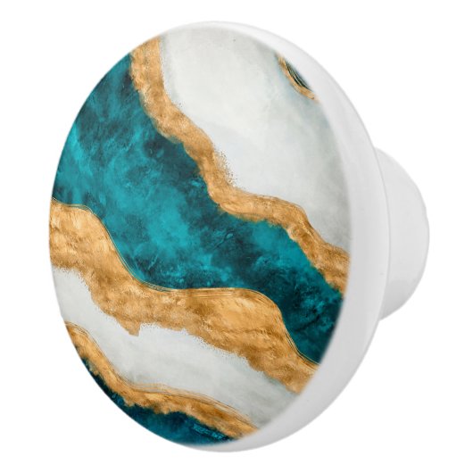 Waterverf en gouden turquoise Wave Abstract Keramische Knop (Rechts)