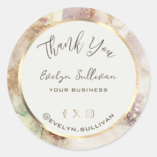 Waterverf en goudolie elegant Dank u wel Klassiek Ronde Sticker (Voorkant)
