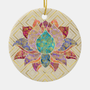 Waterverf- en goudpaisley versierd lotus keramisch ornament