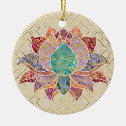 Waterverf- en goudpaisley versierd lotus keramisch ornament (Voorkant)