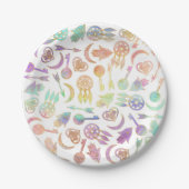 Waterverf en goudpopulaire symbolen op wit papieren bordje (Voorkant)