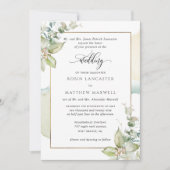 Waterverf en groen Eucalyptus Elegante bruiloft Kaart (Voorkant)