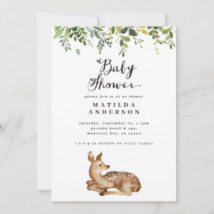 Waterverf- en hertenbossen baby shower aankondiging