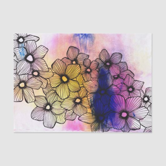 Waterverf en Ink Blooming Artistic Flowers Tissuepapier (Voorkant)