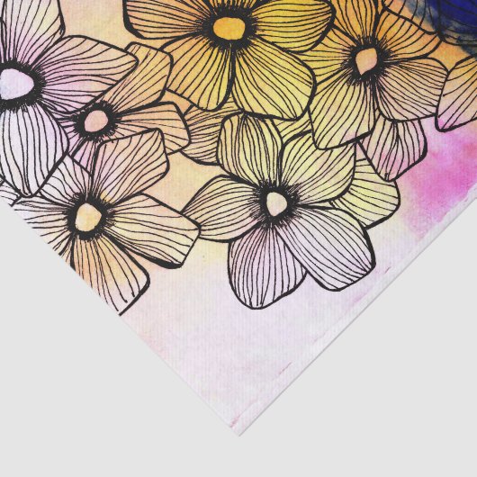 Waterverf en Ink Blooming Artistic Flowers Tissuepapier (Detail)