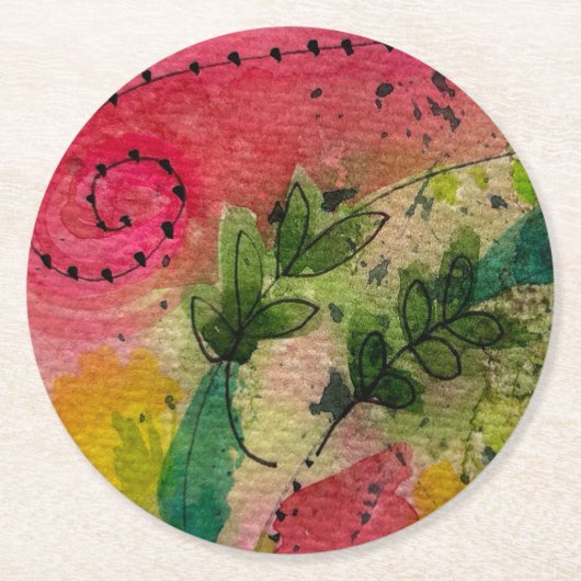 Waterverf en inkt Abstract impressionisme kunst Ronde Kartonnen Onderzetter (Voorkant)