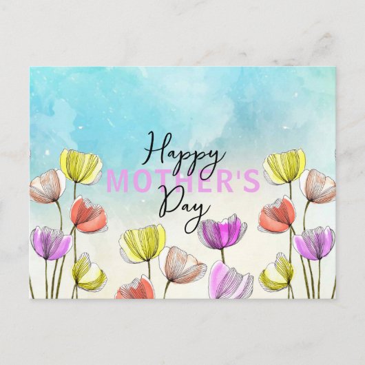 Waterverf en Inkt Artistieke Tulpen Moederdag Briefkaart (Voorkant)