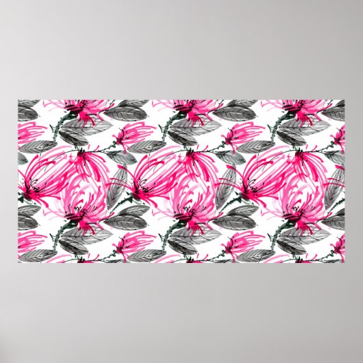 Waterverf en inktafbeelding van rode bloem met poster (Voorkant)