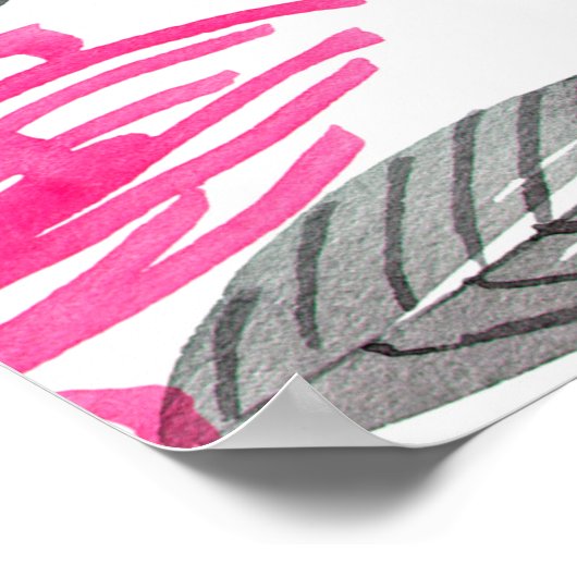 Waterverf en inktafbeelding van rode bloem met poster (Hoek)