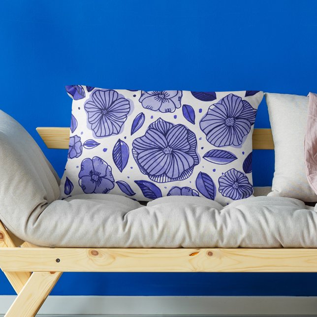 Waterverf en inktbloemen - blauw palet accent kussen (Creator heeft geüpload)