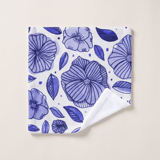 Waterverf en inktbloemen - blauw palet bad handdoek (Wasdoekje)