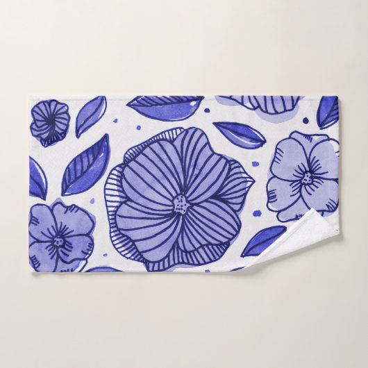 Waterverf en inktbloemen - blauw palet bad handdoek (Handdoek)