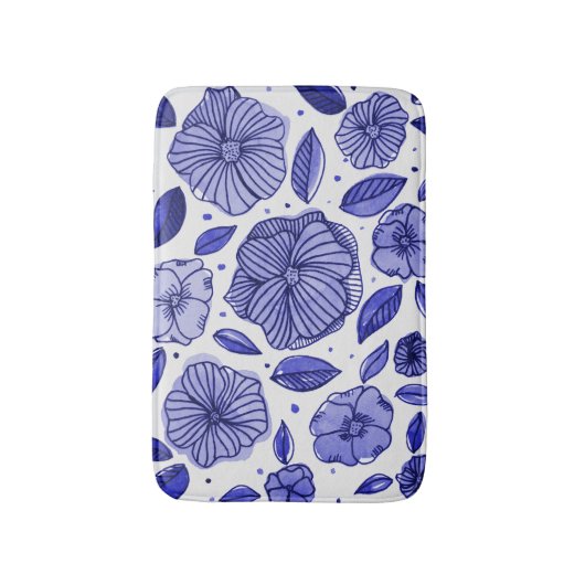 Waterverf en inktbloemen - blauw palet badmat (Voorkant Verticaal)