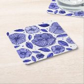 Waterverf en inktbloemen - blauw palet kartonnen onderzetters (Schuin)