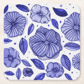 Waterverf en inktbloemen - blauw palet kartonnen onderzetters (Voorkant)