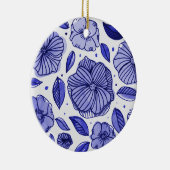Waterverf en inktbloemen - blauw palet keramisch ornament (Rechts)