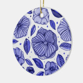 Waterverf en inktbloemen - blauw palet keramisch ornament (Links)