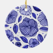 Waterverf en inktbloemen - blauw palet keramisch ornament (Achterkant)