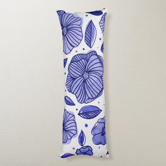 Waterverf en inktbloemen - blauw palet lichaamskussen (Achterkant (Verticaal))