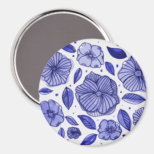 Waterverf en inktbloemen - blauw palet magneet (Voorkant / Achterkant)