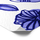 Waterverf en inktbloemen - blauw palet poster (Hoek)