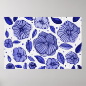 Waterverf en inktbloemen - blauw palet poster (Voorkant)