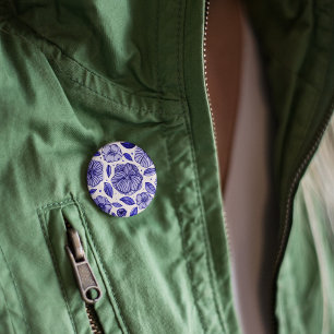 Waterverf en inktbloemen - blauw palet ronde button 5,7 cm
