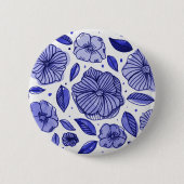 Waterverf en inktbloemen - blauw palet ronde button 5,7 cm (Voorkant)