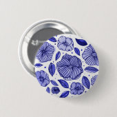 Waterverf en inktbloemen - blauw palet ronde button 5,7 cm (Voorkant /achterkant)
